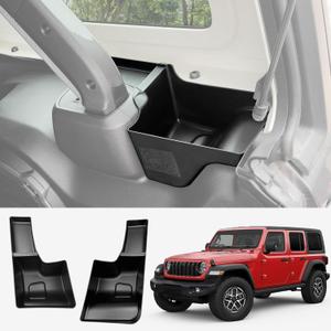 Wheel Well Storage Bin Fit for 2024-2025 Jeep Wrangler JL JLU 4XE Rear Trunk Side Storage Box Cargo Organizer Cargo Tray for Wrangler JL 4dr Accessories(24-25 Trunk Organizer, Not Gladiator)