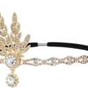 1920s Flapper Headpiece Roaring 20s Feather Headband Great Chain Hair Accessories Vintage Wedding Leaf Pearl