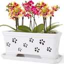 Orchid Pot with Holes and Saucer - 12*6.3*5.3Inch Ceramic Large Pot Basin for Refilling - Indoor and Outdoor Use - Air Circulation