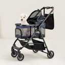 3 in 1 Pet Carrier Stroller with Detachable Carrier, Foldable Dog & Cat Stroller for Small/Medium Dogs up to 33 lbs, Large Storage Bag, Full Window Mesh, One-Touch Dual Brake, Car Seat