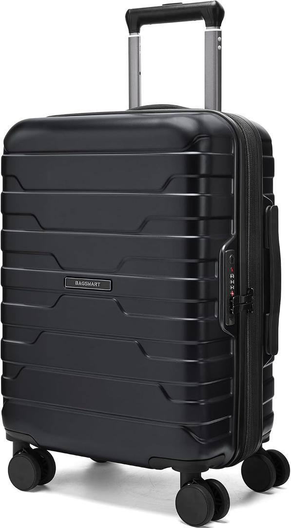 BAGSMART Carry On Luggage 22x14x9 Airline Approved with Spinner Wheels,Lightweight 20 Inch Luggage with TSA Lock,Expandable Hard Shell Carry On Suitcases for Men Women,Black