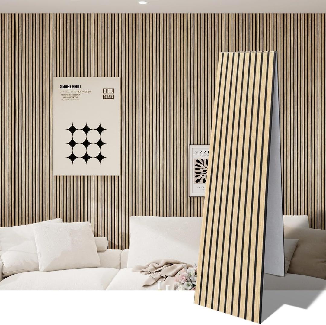 2 Large Sheets (94.5"x11.8") Self-Adhesive Acoustic Panels for Home Theater, Bedroom & TV Background Easy DIY Installation, Oak Finish