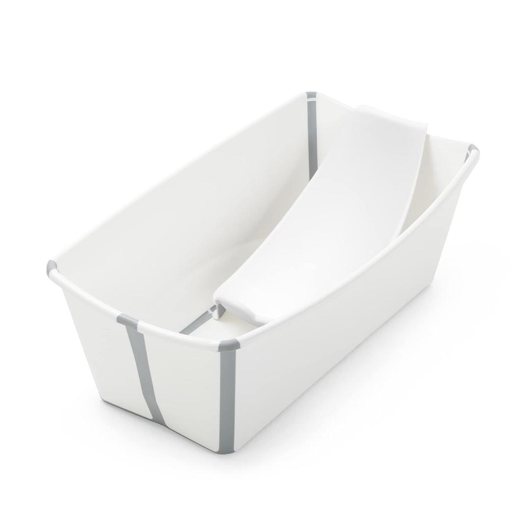 Stokke Flexi Bath Bundle, White - Foldable Baby Bathtub + Newborn Support - Durable & Easy to Store - Convenient to Use at Home or Traveling - Best for Newborns & Babies Up to 48 Months, Size: Regular - 25.2 x 9.4 x 13.4 (in)