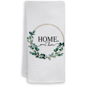 HIWX Farmhouse Home Sweet Home Decorative Kitchen Towels and Dish Towels, Family Botanical Eucalyptus Leaves Plant Hand Towels Tea Towel for Bathroom Kitchen Decor 1624 Inches