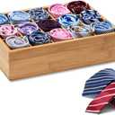 GOBAM Bamboo Closet Drawer Divider - Storage Organizer with 15 Compartments, Drawer Organizer, Storage Box for Belts, Ties, Bras, Briefs, Socks & Jewelry - Natural