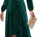 Women's Velvet V Neck Puff Sleeve Dress for Wedding Guest Cocktail Elegant Bodycon Party Midi Dress, Size XL