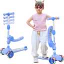 TONBUX Kids Scooter with Seat, 3 Wheels Scooter with PU Luminous Wheels, Non-Slip Handle and Wide Deck, Sensitive Brakes, 4-Level Adjustable Height, Scooters for Kids 28 Years (Blue)