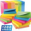 Sticky Notes 3x3 in (12 Pads) Bright Colored Super Self Sticky Pads - 100 Sheets/Pad - Easy to Post for School, Office Supplies, Desk Accessories