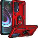 Androgate Compatible with Motorola Moto Edge 2021 Case - Moto Edge 5G UW Case with HD Screen Protectors, Military-Grade Metal Ring Kickstand, 15ft Drop Tested Shockproof Cover, Red