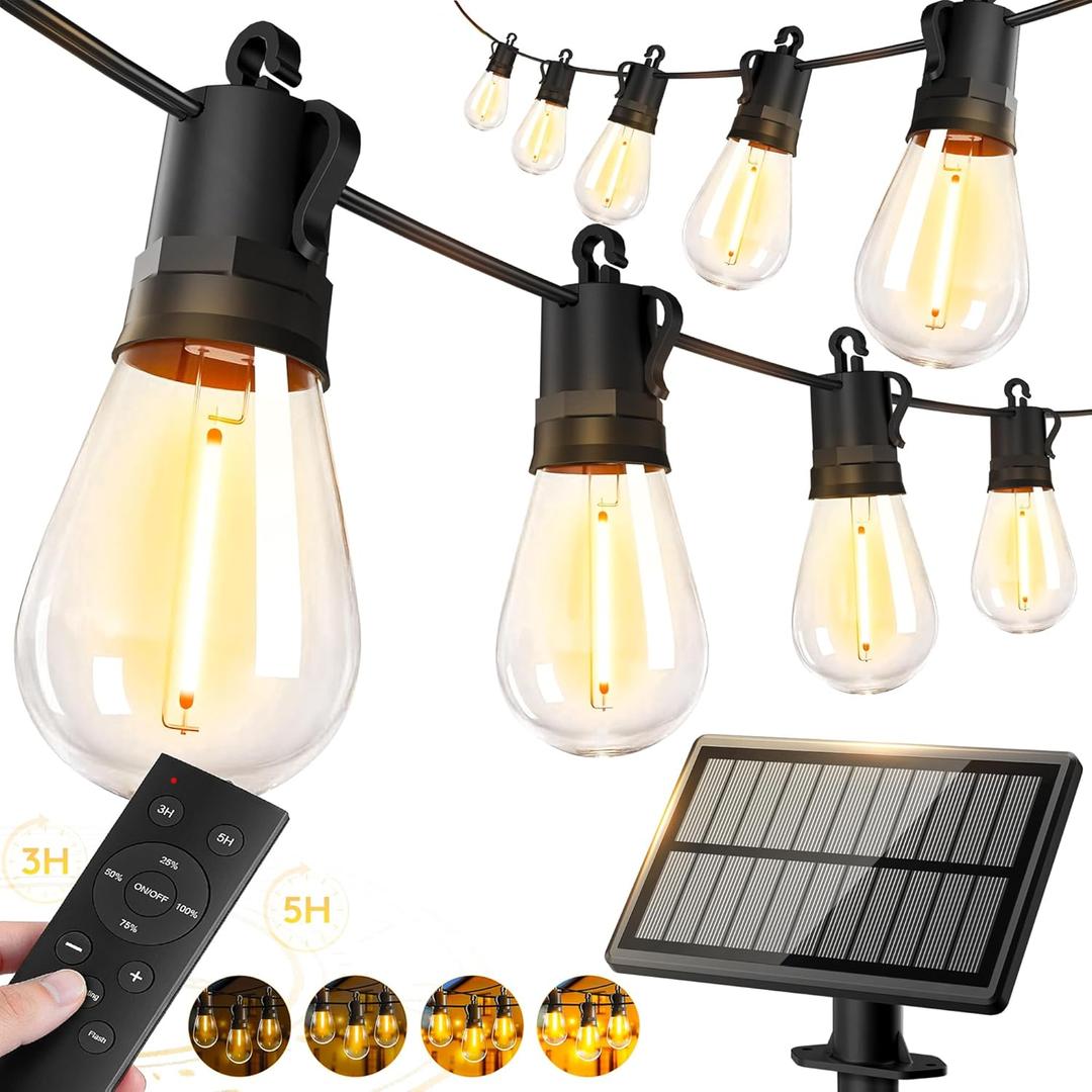 50ft-Solar-Powered-Lights-Outdoor-Waterproof-String Lights-Outside-Patio-Yard-Garden-Fence-Backyard-Deck-Porch-Balcony-Patios-Camping-Battery-Operated-LED-Fairy-Strip-Lighting-Hanging-Edison-Bulbs-S14 (50FT(15 Sockets))