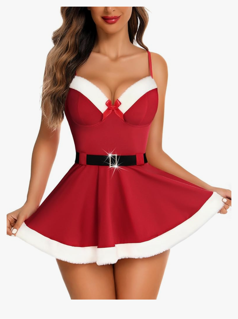 RSLOVE Christmas Lingerie for Women Sexy Santa Lingerie Set Babydoll Chemise Sleepwear(Size M)