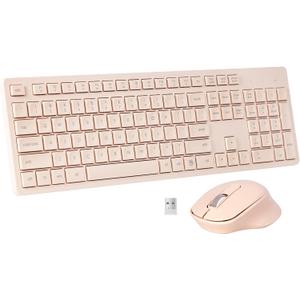 Wireless Keyboard and Mouse Combo, Quiet and Soft 2.4G Full-Size Computer Keyboard and Ergonomic Wireless Mouse for Windows, Mac Desktop/Laptop/PC/PS, Peach