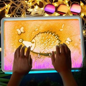 16" Sand Painting Light Box, Portable Light Up Sensory Table for Kids & Adults, 3 Color Modes & 10 Levels, Durable Sand Drawing Table for Autism Therapy, Tracing, Meditation & Classroom (Blue)