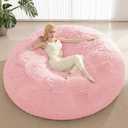 Fluffy Bean Bag for Stuffed Animals Storage, Faux Fur Washable Bean Bag Chair Cover(No Filler) for Textile Plush Toys, Beanbag Chair Cover for Adults Kids Teens, 7FT, Pink