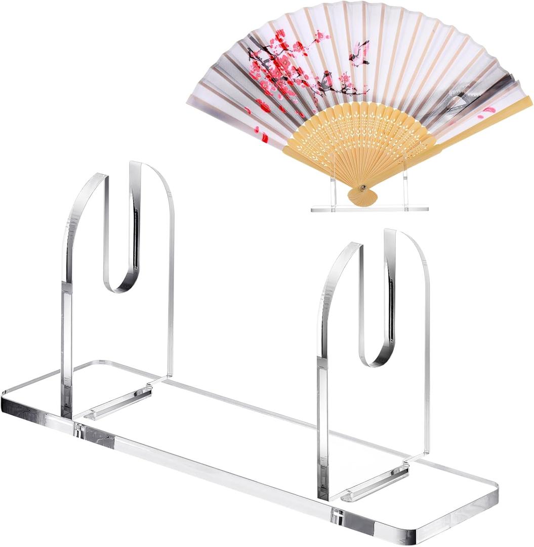 Roowest 2 Pcs Acrylic Fan Display Stand Folding Clear Fan Holder Easel Japanese Chinese Hand Fan Stand Foldable Handheld Fan Display Stand Base Fan Organizer