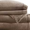 True North by Sleep Philosophy Plush Sheet Set Queen, Solid Color, Warm & Soft Bedding Queen Size Sheets, Fitted Pocket Fits Up to 16" Mattress, Soloft, Queen, Brown, 4 Piece