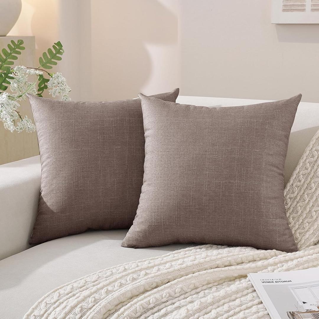 SYSLOON Linen Throw Pillow Covers Set of 2,20x20 Pillow Covers,Coffee | Set of 2, Soft Faux Linen, Boho Home Decor, Couch & Sofa Accent, Bedroom & Living Room,Farmhouse Cushion Cases