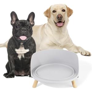 Raised Dog Feeder Bowl Stand - Elevated Dining Table for Medium and Large Dogs - Fits Food and Water Dish up to 8" Diameter - Grey (Bowl Not Included)