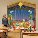 4 Pcs Christmas Nativity Scene Door Decorations Set Holiday Manger Door Covers Christmas Hanging Banners for Winter Holiday Classroom Church Party Photography Photo Backdrop(Nativity)