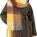 Womens Scarf Winter Big Colorful Checked Thick Warm Soft Scarves Casual Tassel Blanket Scarf