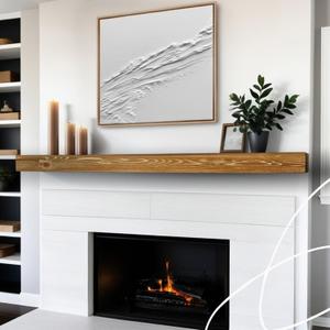 BoscoMondo Solid Wood Fireplace Mantel Shelf, Floating Mantle for Living Room, Farmhouse Rustic Wood Mantel, Easy Wall Mount with Heavy-Duty Metal Bracket (66", Oak)