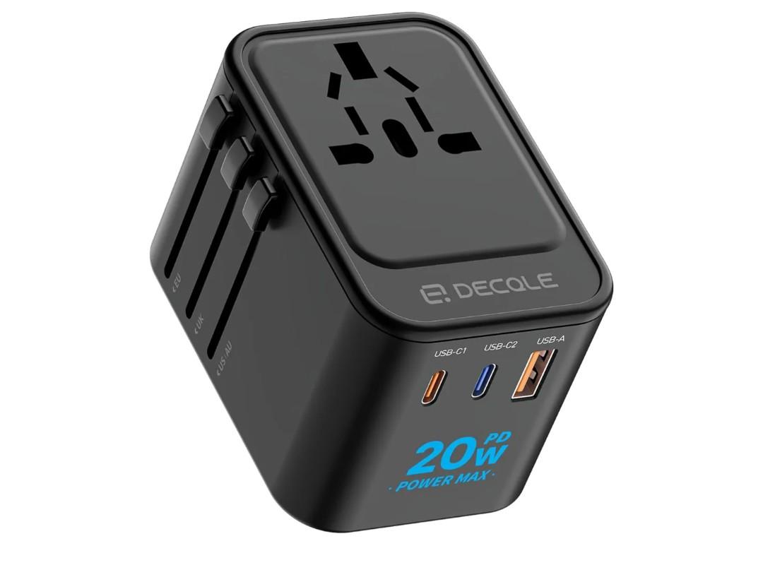 Universal Travel Adapter, International Travel Plug Adapter with 2 USB-C(PD 20W) ＆ 1 USB-A Ports, All in One Portable Adaptor, for USA, UK, EU, AU ＆ 224+ Countries (Black) US