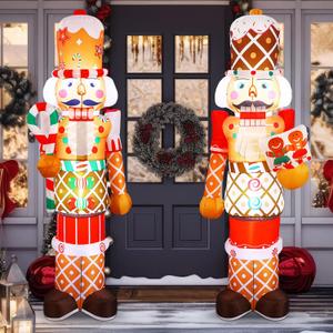 Ceenna 2 Pcs 8 ft Inflatable Nutcracker Christmas Decor Outdoor Christmas Blow up Yard Decorations with Built in LED Lights Xmas Inflatables Large Life Size Nutcracker Decoration for Garden Lawn