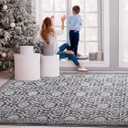 Antep Rugs Alfombras Non-Skid (Non-Slip) 5x7 Rubber Backing Floral Geometric Low Profile Pile Indoor Area Rugs (Gray/Black, 5' x 7') (Grey)