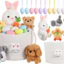 WinnerWhy 18 Pcs Easter Bunny Gift Basket Toys Easter Basket Plush Stuffers Bunny Rabbit Eggs Plush Animal Toy for Party Favor Picnic Decoration