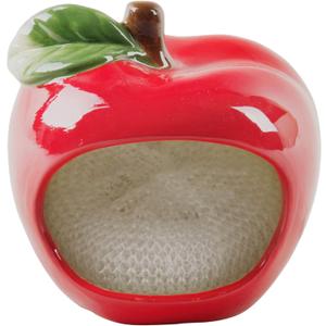 Dish Sponge Holder, Red Apple Scrubby by Home Essentials & Beyond Kitchen Sponge Caddy Includes A Nylon Non-Scratch Dish Scrubber