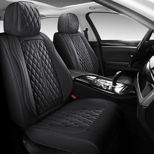 NUNIVAK Full Coverage Leather Car Seat Covers Full Set,Wateroroof Seat Covers for Cars,Trucks,Sedans,Luxury Black Seat Cover,Car Seat Protector,5 Seats Car Seat Cushion