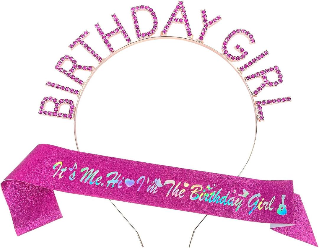 LOOMI Birthday Sash for Women Hot Pink Sash & Tiara Set -IT'S ME. HI, I'M THE Birthday Girl - Party Decorations for Girls, Rhinestone Headband Gifts