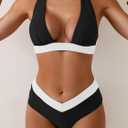 B2prity Women Halter Bikini Sets Sexy Deep V Neck Two Piece Swimsuits Color Block Bottom (L)
