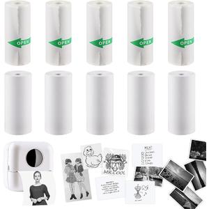 HuiJuKeJi 10 Rolls Thermal Inkless Printing Paper for Mini Sticker Receipt Printer Portable Bluetooth Pocket Printer, Including 5 rolls of adhesive thermal Paper for Photo Journal Notes Memo-57x25mm