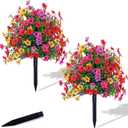 22 Outdoor Artificial Flowers Topiary Ball,2 Set of UV-Resistant Artificial Green Plants Boxwood with Ground Spikes,for Decorating Home patios, porches, and courtyards. (Color Mixing)