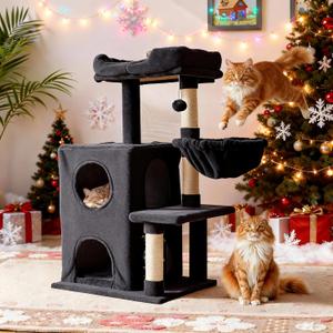 Fansafurn Cat Tree Tower for Indoor Cats, 36-inch Adult Cat Tree House for Large Adult Cats with Steps, Scratching Post, 2 Cat Condo, Dangling Toys, Dark Grey