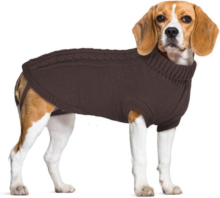 2024 Dog Sweaters for Small Dogs Girl Boy, Hot Warm Fleece Dog Clothes, Ultra Soft Turtleneck Pullover Sweater for Male, Female Doggie, Brown 2XL