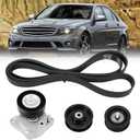 Engine Drive Belt Tensioner Idler Pulley V-Ribbed Serpentine Belt Kit Compatible with Mercedes-Benz ML350 C230 C300 C350 E350 S550, 2006-2011 - Replace 2722021419 2722000270 2722021019 6pk2404