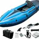 9ft Inflatable Fishing Kayak, 1-Person Foldable Boat, 220lb Capacity with Aluminum Oars, High Output Pump, Adjustable Seat, Removable Fins, Cargo Net for Adults, Lakes, Rivers and Fishing