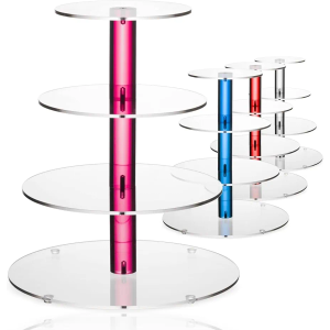 4-Tier Pink Acrylic Cupcake Stand – 12" (1 Piece), Display Tower for Desserts, Perfect for Weddings, Birthday Parties, Baby Showers, and Special Events