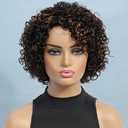 Ombre Curly wig Human Hair Wigs For Black Women Glueless Wigs Human Hair Short Curly Wigs for Black Women Wigs Human Hair Highlighted Piano Color Side Part Short Curly Wigs For Older Women (P1B/30)