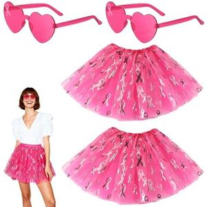 Maiteenly 2 Pcs Breast Cancer Awareness Costume Accessories Pink Ribbon Tutu Skirt