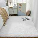 Ophanie White Area Rugs for Bedroom Fluffy, 4'x6' Fuzzy Shag Plush Soft Shaggy Bedside Cream Rug, Ivory Living Room Carpet for Girls Kids Baby Teen Dorm Home Decor Aesthetic, Nursery