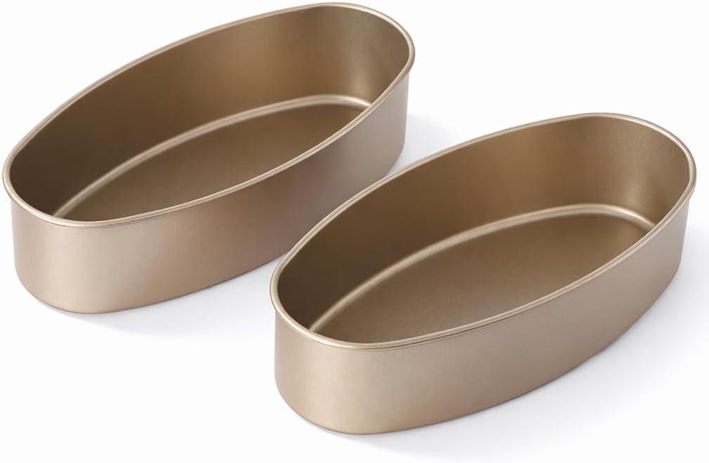 Llanera Leche Flan Molder Filipino, Leche Flan Llanera, 2 Pack 8-Inch Oval Cheesecake Pan, Non-Stick Carbon Steel Baking Mold for Meatloaf, Breads, Homemade Cake, Oven and Instant Pot Bakeware