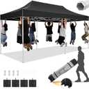 HOTEEL 10x20 pop up Canopy Tent for Parties Heavy Duty Easy Setup Party Tent,Outdoor Commercial Instant Gazebo for Wedding Event, with Roller Bag & Sand Bags,Upgraded Thick Hexagonal Legs,Black