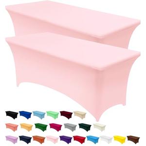 Utopia Kitchen Spandex Tablecloth 2 Pack [6FT, Pink] Tight, Fitted, Washable and Wrinkle Resistant Stretch Table Cloth Rectangle Cover for Trade Show, Weddings & Parties [72Lx30Wx30H Inch]