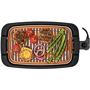 Chefman Smokeless Indoor Electric Grill, Copper, Extra Large, Nonstick Table Top Grill for Indoor Grilling and BBQ with Adjustable Temperature Control, Nonstick Dishwasher-Safe Parts, 9" x 15"