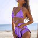 DaiLiWei 3 Piece Swimsuits for Women Festival Rave Outfits Metallic Glitter Bikini Sets Sexy Bathing Suit Beach Skirt 2026 (Purple, S)