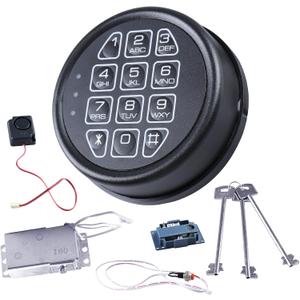 Black Gun Safe Lock Kit  Electronic Keypad with Solenoid Lock, 2 Override Keys, Reset Cable, Circuit Board & Alarm Horn  Universal Replacement for Safe Boxes & Rifle Safes