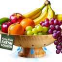 Fruit Basket for Kitchen Counter - Fruit Bowl for Kitchen Counter, Bamboo Pedestal Fruit Basket with Ventilation Holes, Wooden Fruit Bowl for Fruit and Vegetable Storage, Decorative Frutero for Cocina